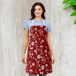 Red and White Floral Pattern Apron