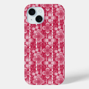 Red and white floral pattern iPhone 15 case