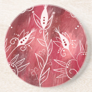 Red And White Floral Pattern Coaster