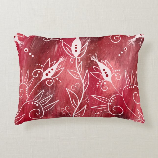 Red And White Floral Pattern Decorative Cushion (Front)