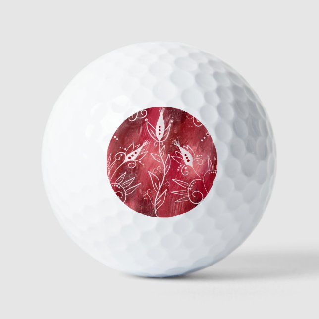 Red And White Floral Pattern Golf Balls (Front)