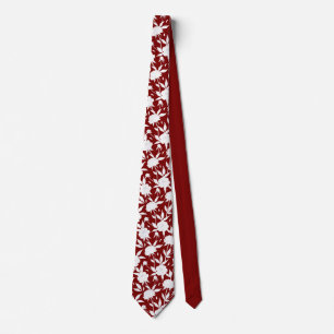 Red and White Floral Pattern Groomsmen Wedding  Tie