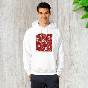 Red and White Floral Pattern Hoodie