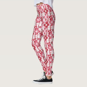 Red and white floral pattern leggings