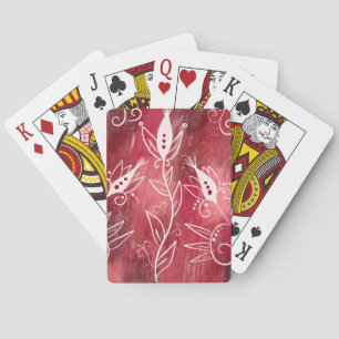 Red And White Floral Pattern Playing Cards
