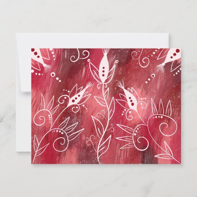 Red And White Floral Pattern RSVP Card (Front)