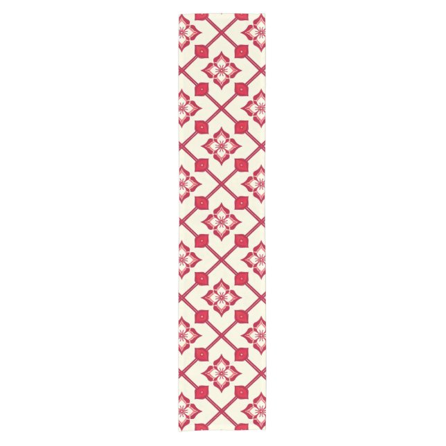 Red and White Floral Pattern Short Table Runner (Front)