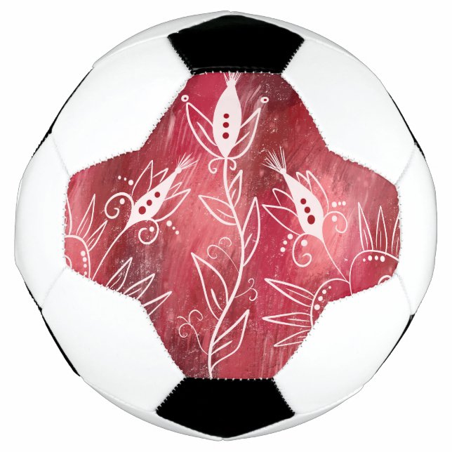 Red And White Floral Pattern Soccer Ball (Front)
