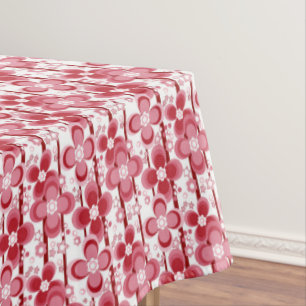 Red and white floral pattern tablecloth