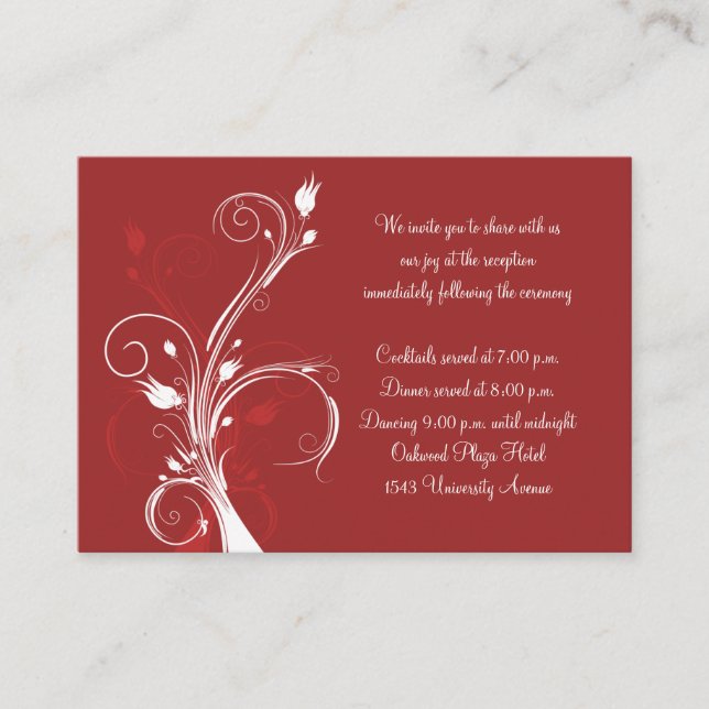 Red and White Floral Reception Card (Front)