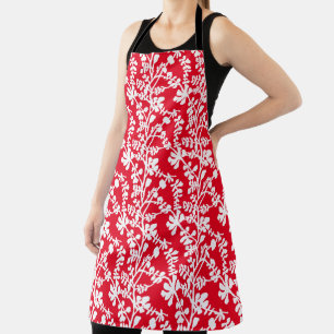 Red And White Floral Repeating Pattern Apron