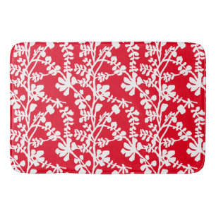 Red And White Floral Repeating Pattern Bath Mat