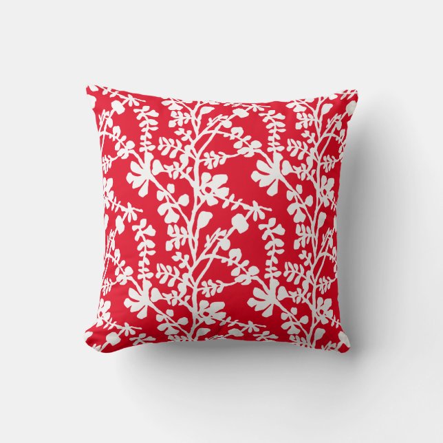 Red And White Floral Repeating Pattern Cushion (Front)