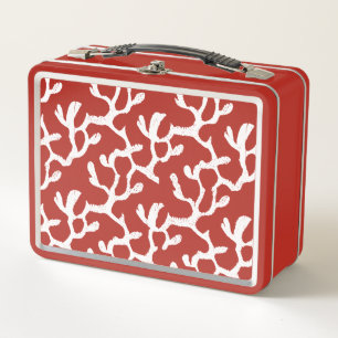 Red And White Floral Repeating Pattern Metal Lunch Box