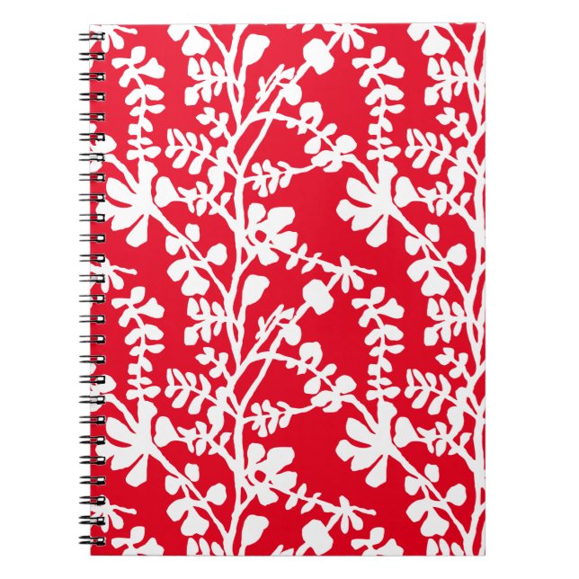 Red And White Floral Repeating Pattern Notebook (Front)