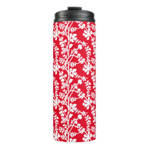 Red And White Floral Repeating Pattern Thermal Tumbler