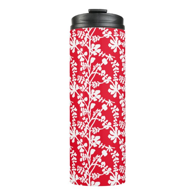 Red And White Floral Repeating Pattern Thermal Tumbler (Front)