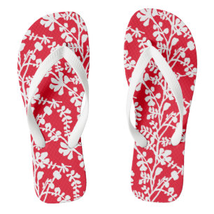 Red And White Floral Repeating Pattern Thongs