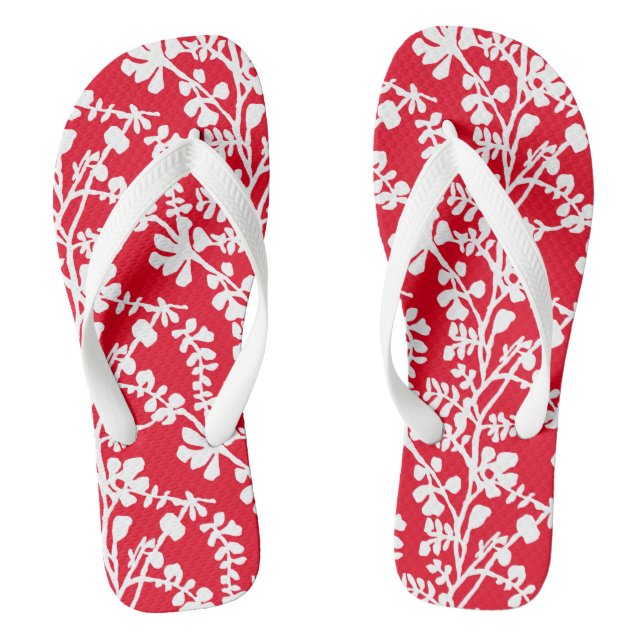 Red And White Floral Repeating Pattern Thongs (Footbed)