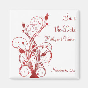 Red and White Floral Save the Date Magnet