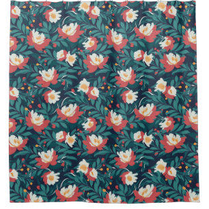 Red and White Floral Shower Curtain