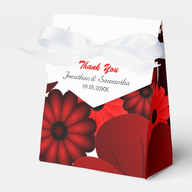 Red and White Floral Tent With Ribbon Favour Box (Front Side)