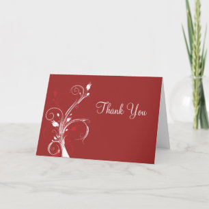 Red and White Floral Thank You Card