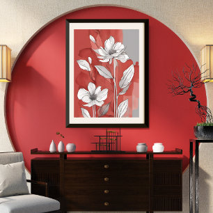 Red and White Floral unframed Poster