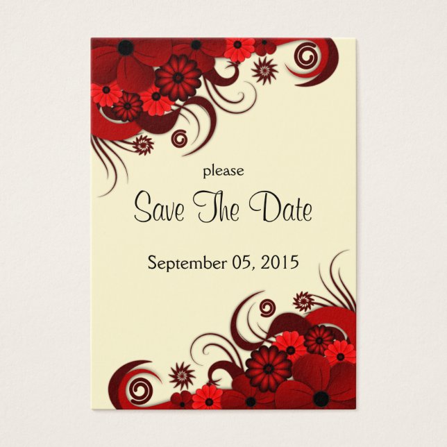 Red and White Floral Wedding Save The Date Cards (Front)