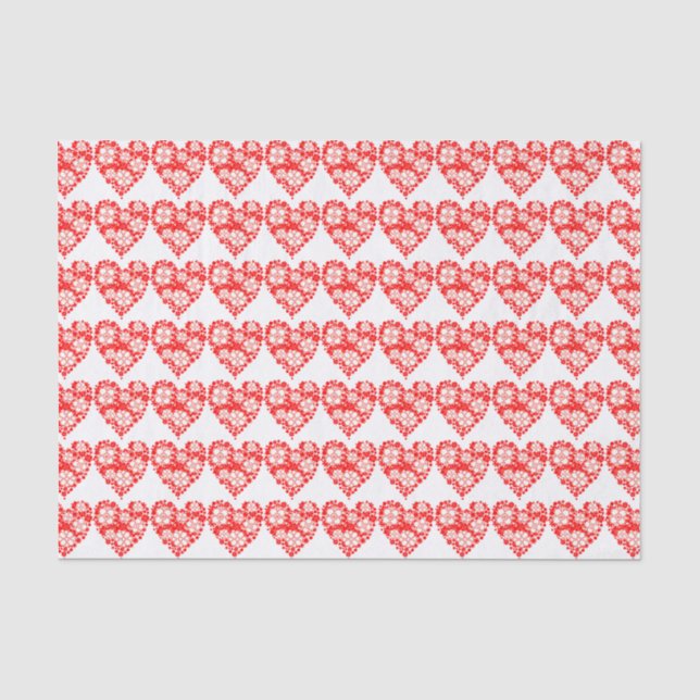 Red and White Flower Hearts Pattern  Tissue Paper (Front)