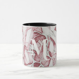 Red And White Flower Monogram Mug