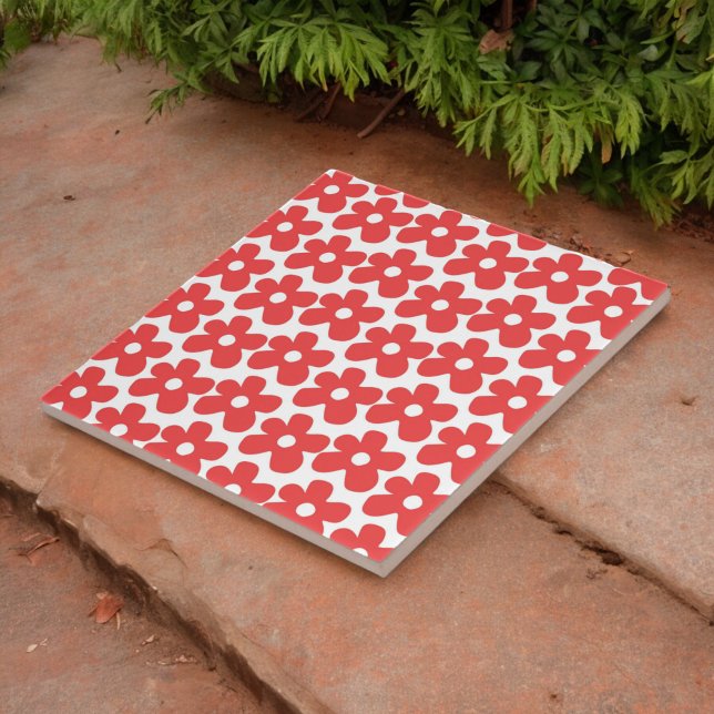 Red and White Flower Y2K Pattern Ceramic Tile (Creator Uploaded)