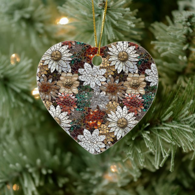 Red and White Flowers Ceramic Ornament (Tree)