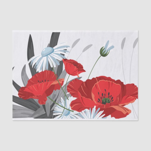 Red and White Flowers Daisies and Poppies Tissue P Tissue Paper (Front)