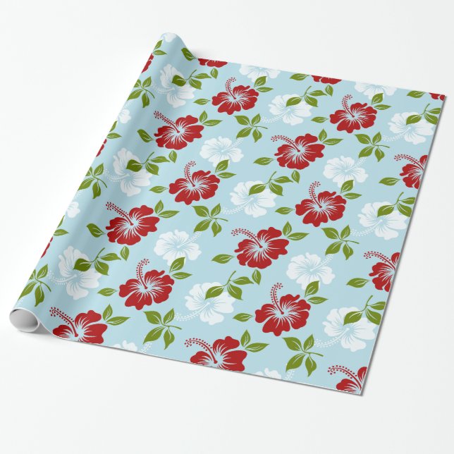 Red And White Flowers Wrapping Paper (Unrolled)