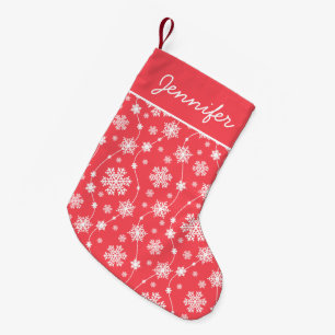 Red and White Flowing Snowflake Pattern Small Christmas Stocking