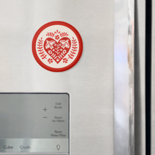 Red and White Folk Art Heart Magnet