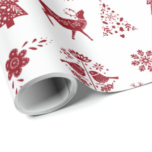 Red and White Folk Wrapping Paper