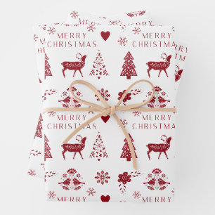 Red and White Folk Wrapping Paper