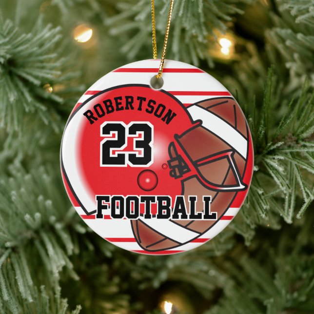 Red and White Football Ceramic Ornament (Tree)