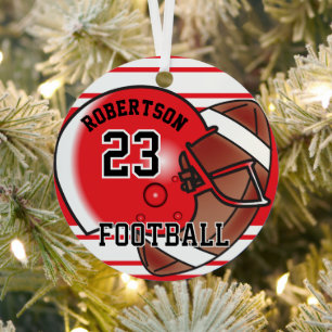 Red and White Football  Metal Tree Decoration