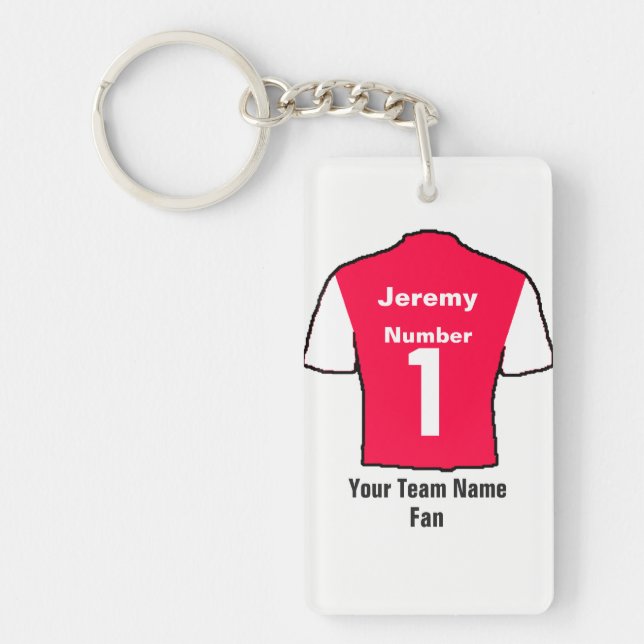 Red and White Football Shirt Choose name and team Key Ring (Front)