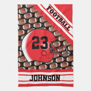 Red and White Football Tea Towel