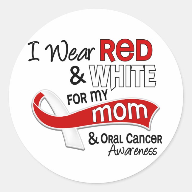 Red and White For My Mum 42 Oral Cancer Classic Round Sticker (Front)