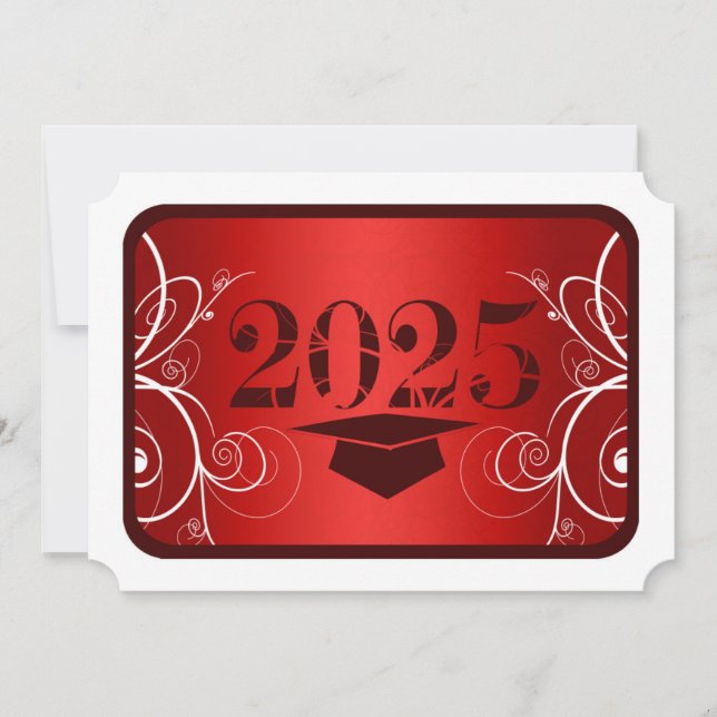 Red and White Frame Graduation Invitation (Front)
