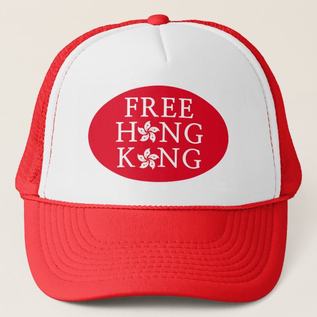 Red and White "Free Hong Kong" Trucker Hat (Front)