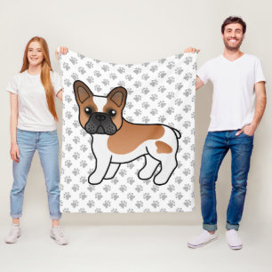 Red And White French Bulldog Cute Cartoon Dog Fleece Blanket