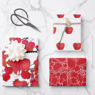 Red and White Fruit Assortment Wrapping Paper Sheet