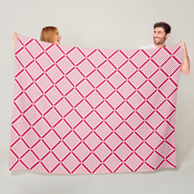 Red and white geometric checkered pattern retro    fleece blanket (In Situ)