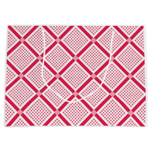 Red and white geometric checkered pattern retro large gift bag